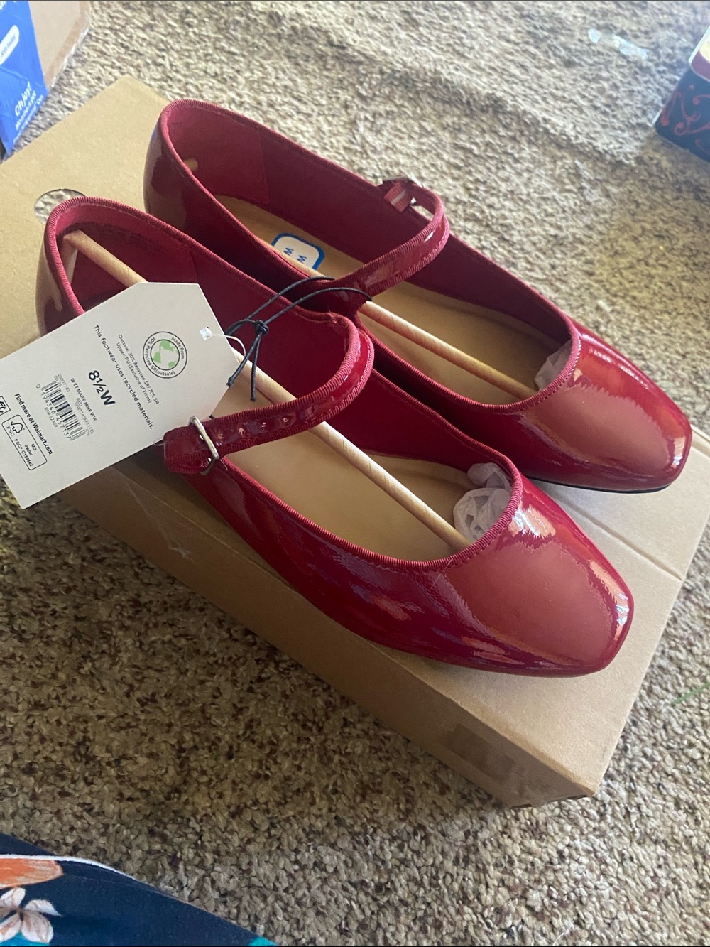 Time and Tru Women’s Patent Mary Jane Flats - Red